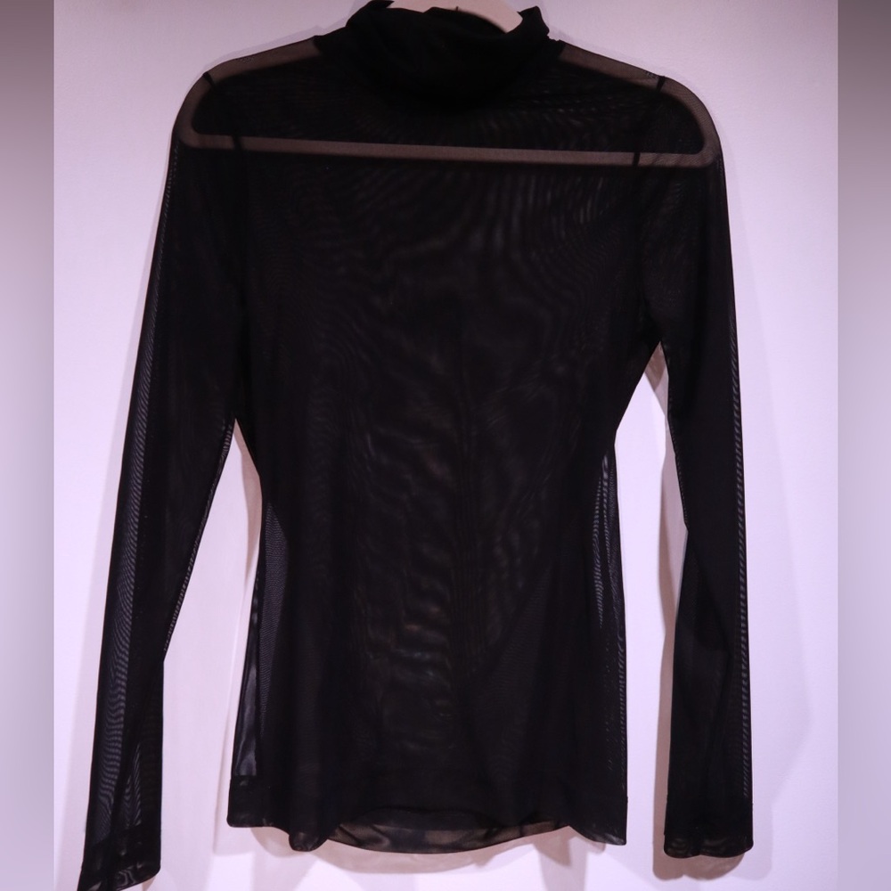 White House Black Market Black Mesh Sheer Long Sleeve Top | Size XS